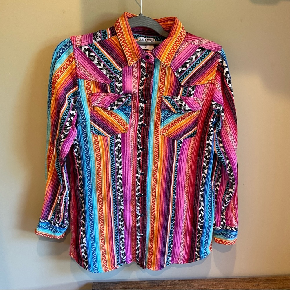 Crazy Train Multicolor Striped Button Down Shirt - image 5